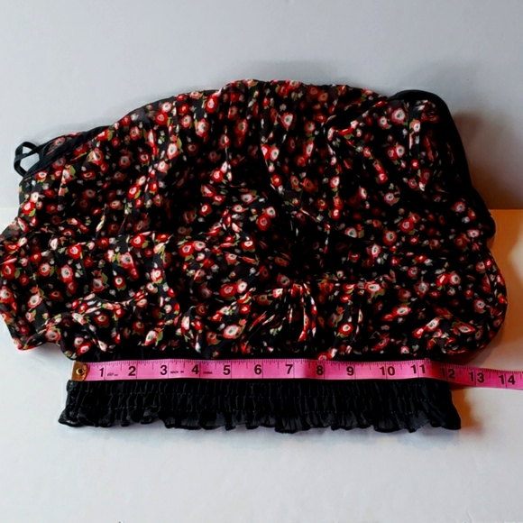 ICE VANILLA Sheer Blk/Red Floral Halter Top with Elastic Waist - Picture 11 of 12